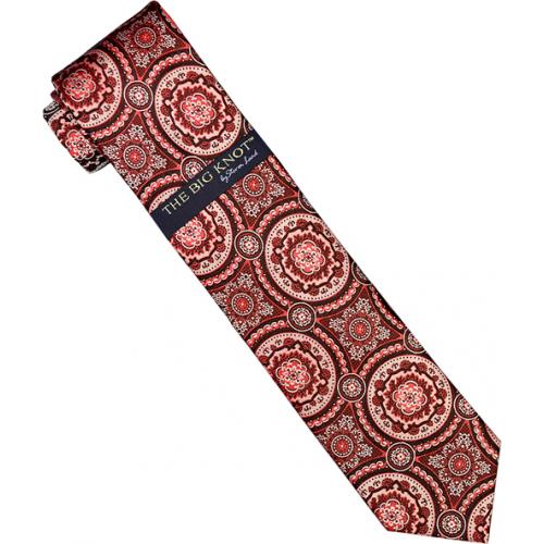 Steven Land Collection "Big Knot" SL071 Red / Black / White Circular Artistic Design 100% Woven Silk Necktie/Hanky Set